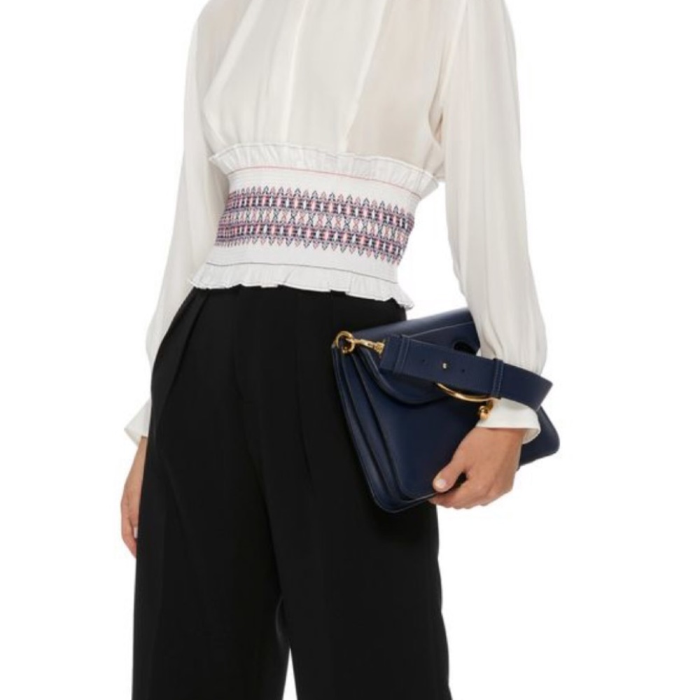 Tibi Cora Embroidered Smocked Corset